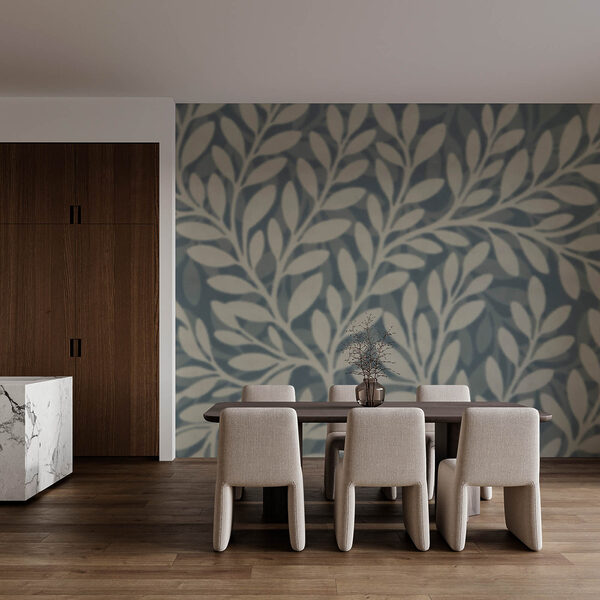 Wall mural Pattern of leaves on a grey background (SKU: t01067)