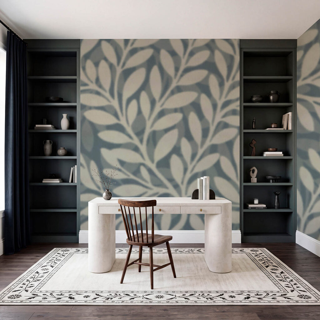 Wall mural Pattern of leaves on a grey background (SKU: t01067)