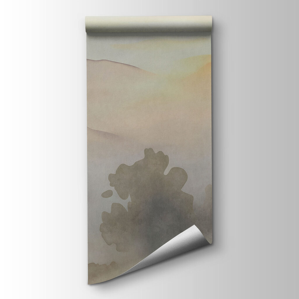 Wall mural Watercolor painting of a lake with trees and mountains in the background (SKU: t01068) Wall mural Watercolor painting of a lake with trees and mountains in the background (SKU: t01068)