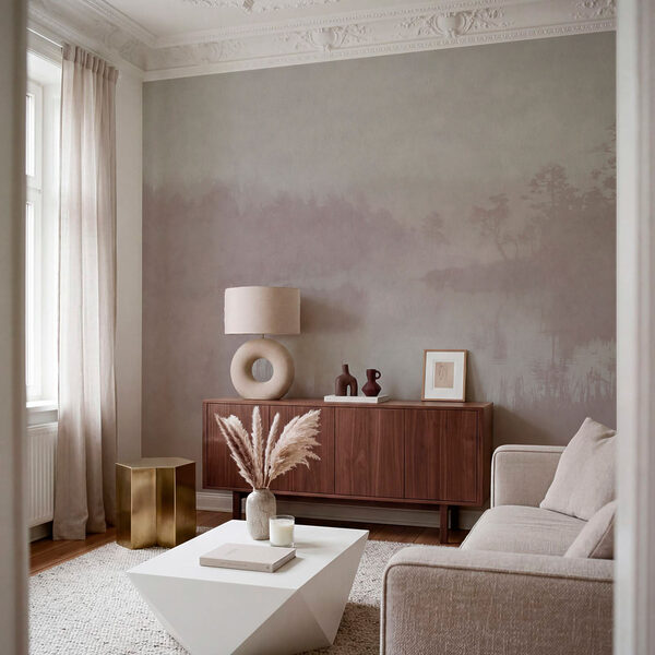 Wall mural Foggy landscape with trees and water (SKU: t01073) Wall mural Foggy landscape with trees and water (SKU: t01073)