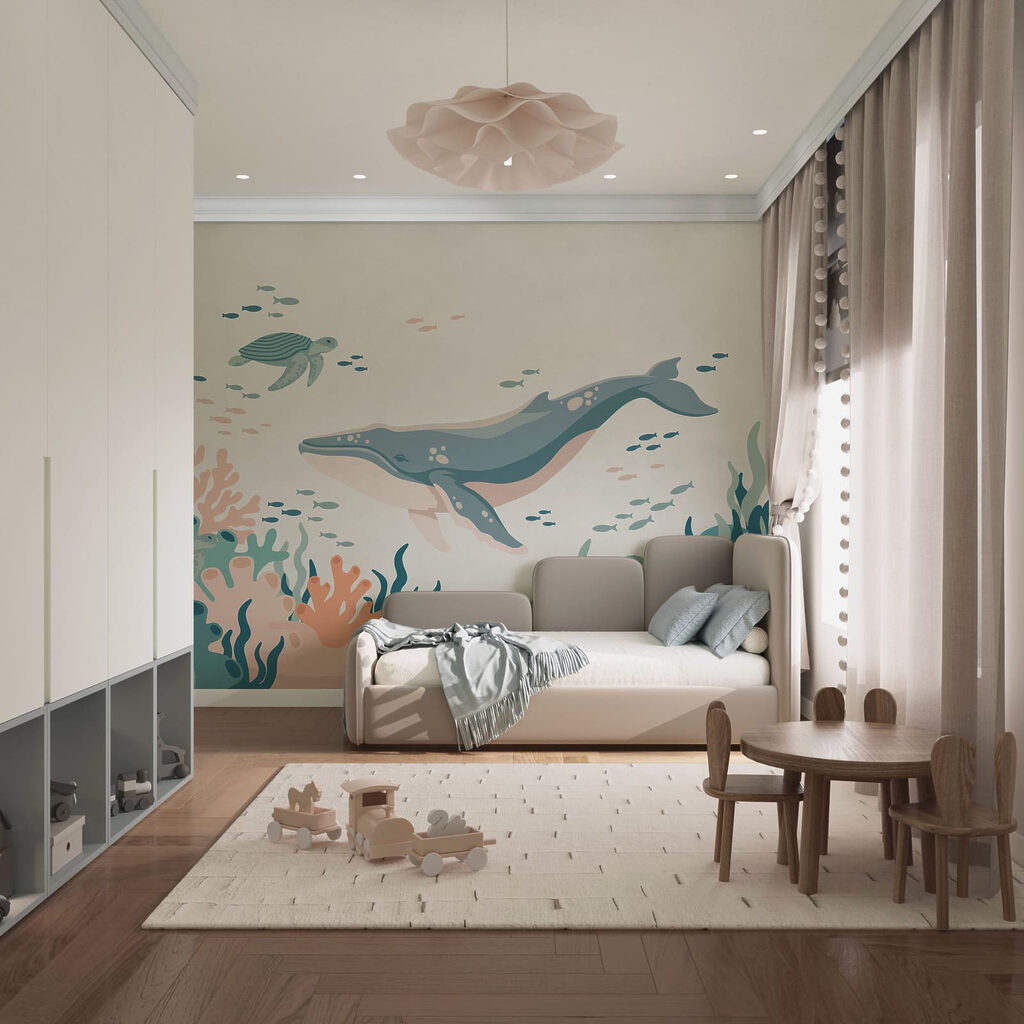 Wall mural Whale and turtle swimming in the ocean (SKU: t01074)