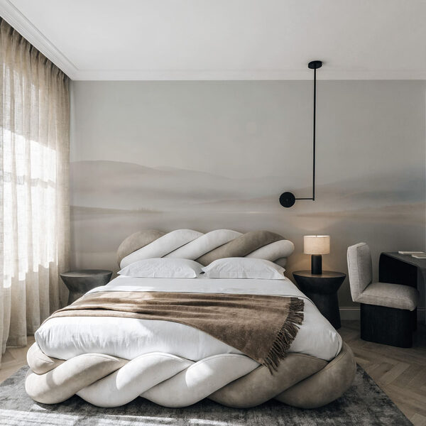 Wall mural Foggy landscape with hills and water (SKU: t01075) Wall mural Foggy landscape with hills and water (SKU: t01075)