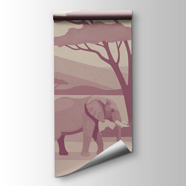 Wall mural Group of elephants and giraffes in a desert (SKU: t01076v1)