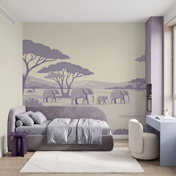 Wall mural Group of elephants and giraffes in a field (SKU: t01076v2) Wall mural Group of elephants and giraffes in a field (SKU: t01076v2)