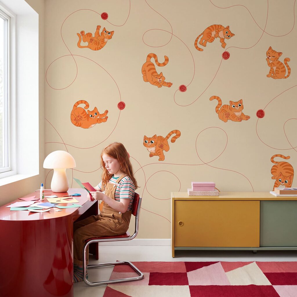 Wall mural Pattern of cats and a ball (SKU: t01105) Wall mural Pattern of cats and a ball (SKU: t01105)