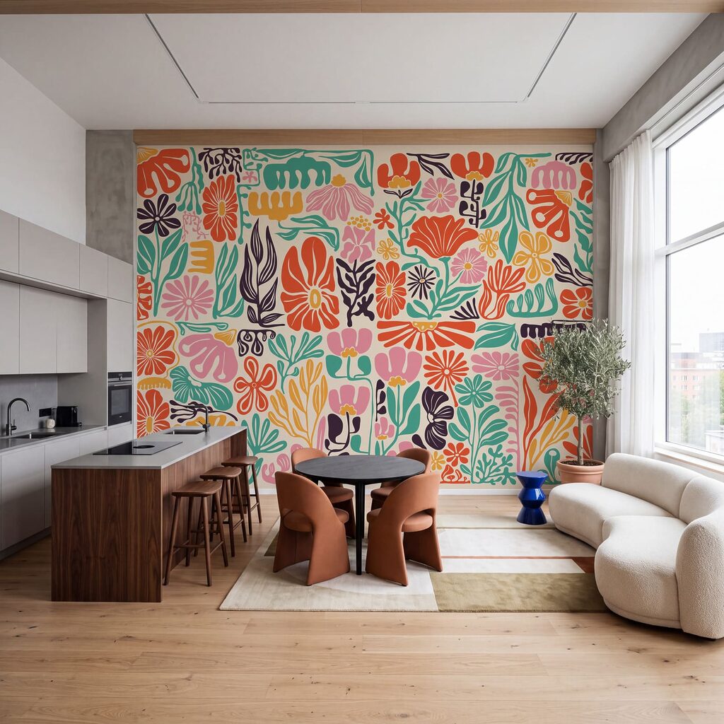 Wall mural Group of flowers and leaves (SKU: t01106)