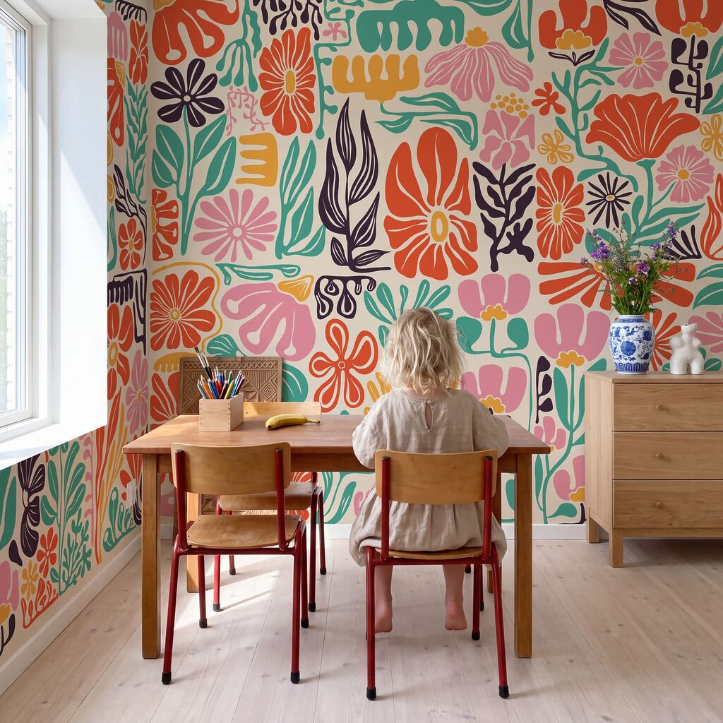 Wall mural Group of flowers and leaves (SKU: t01106)