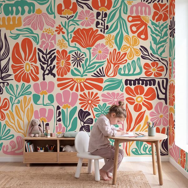 Wall mural Group of flowers and leaves (SKU: t01106)