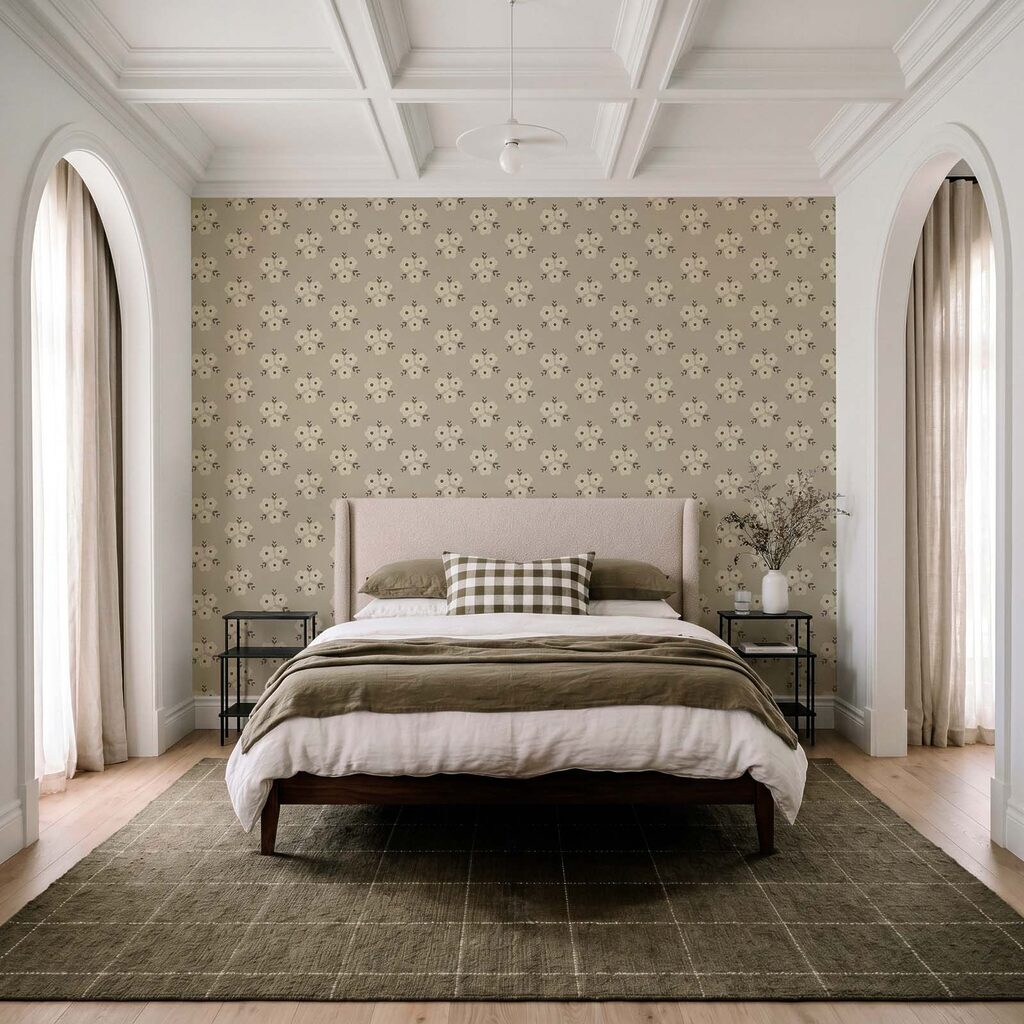 Wall mural Pattern of flowers on a beige background (SKU: t01079) Wall mural Pattern of flowers on a beige background (SKU: t01079)