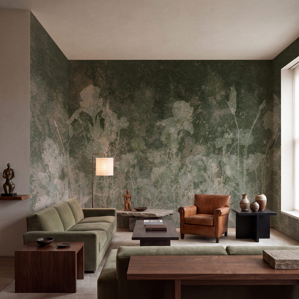 Wall mural Faded flowers in soft green tones (SKU: t01116v3)