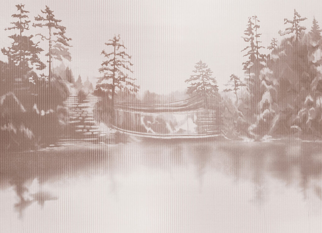 Wall mural Water with trees and a bridge (SKU: t01117v1)