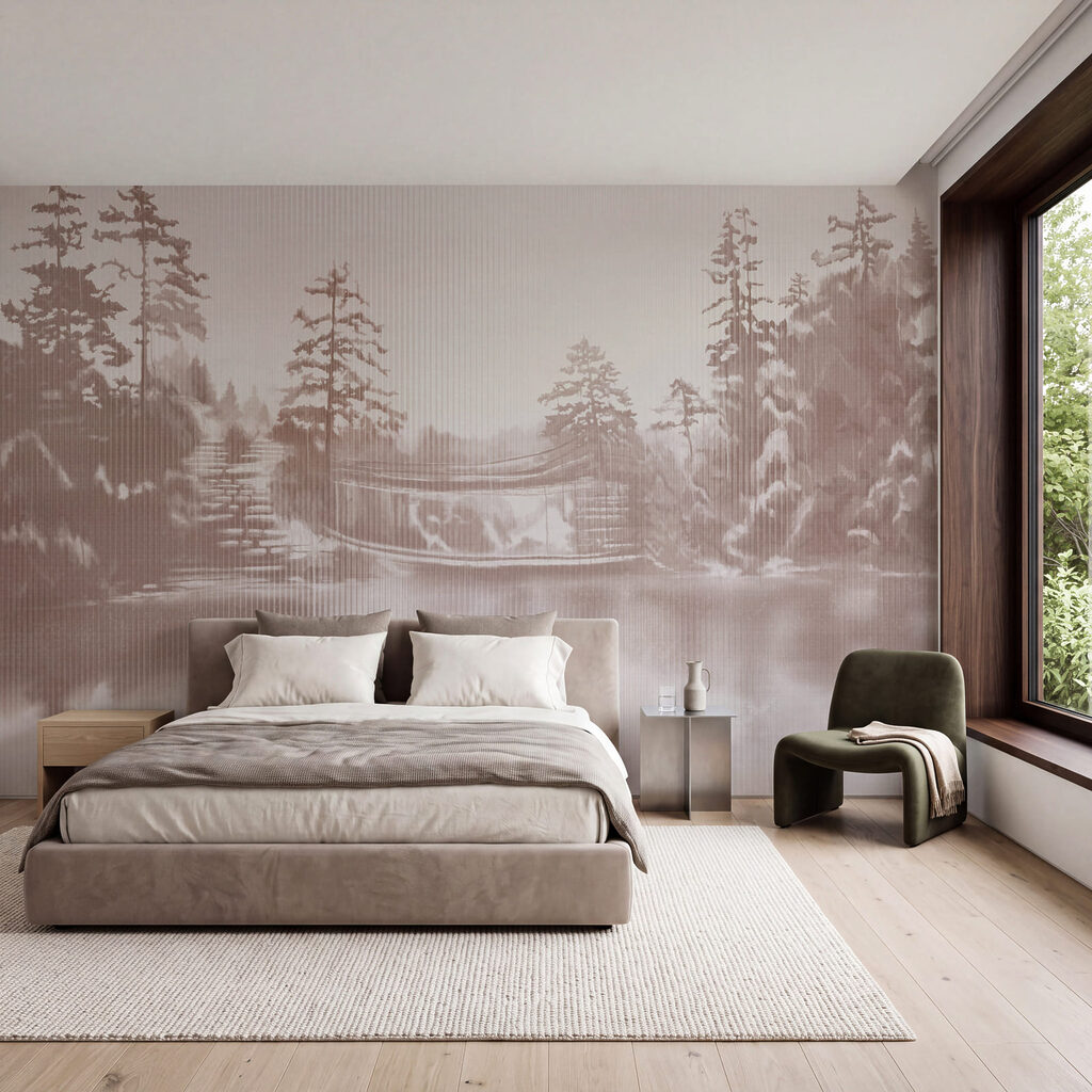 Wall mural Water with trees and a bridge (SKU: t01117v1)