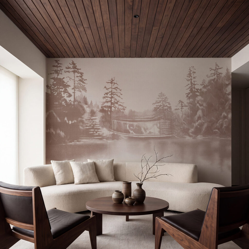 Wall mural Water with trees and a bridge (SKU: t01117v1)