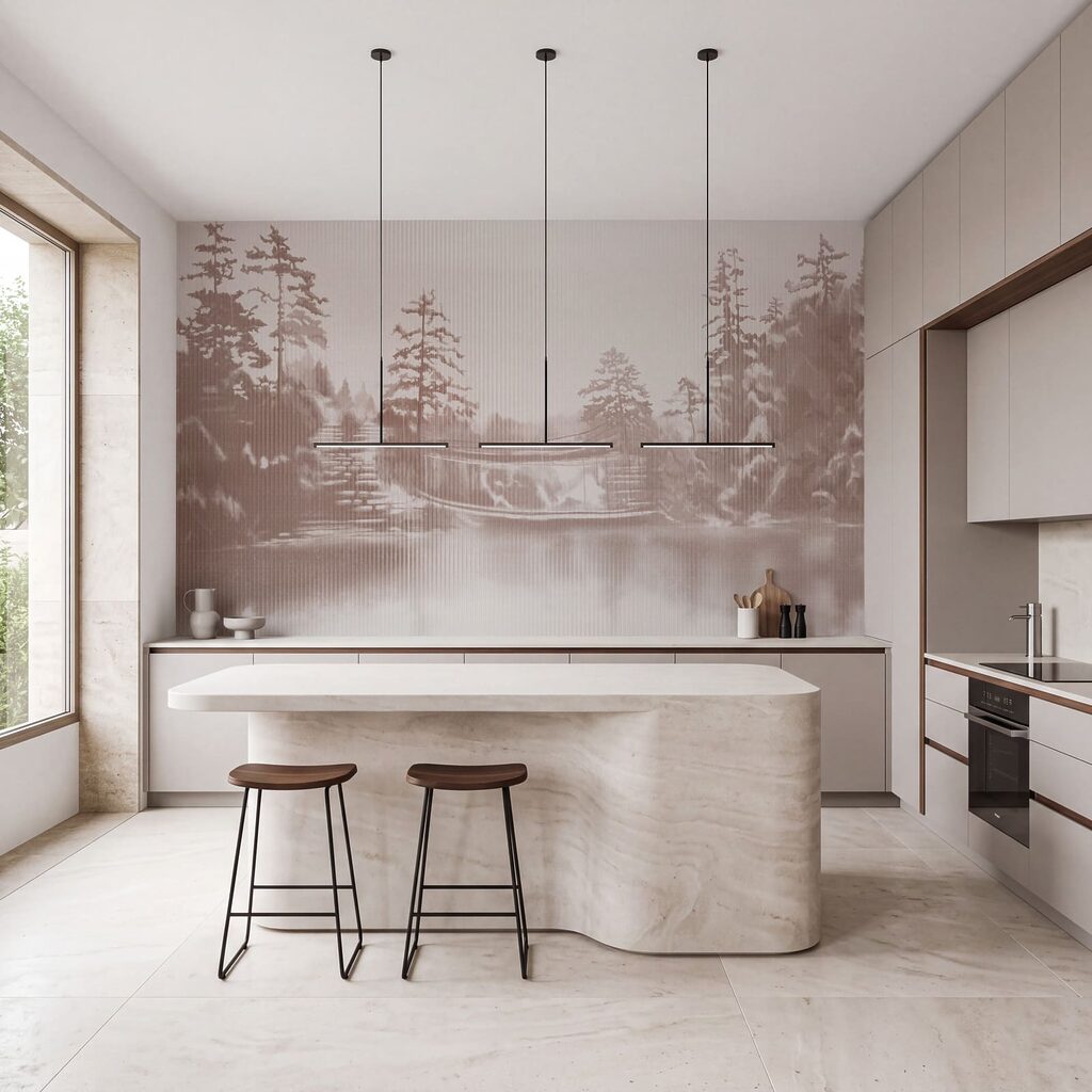 Wall mural Water with trees and a bridge (SKU: t01117v1)