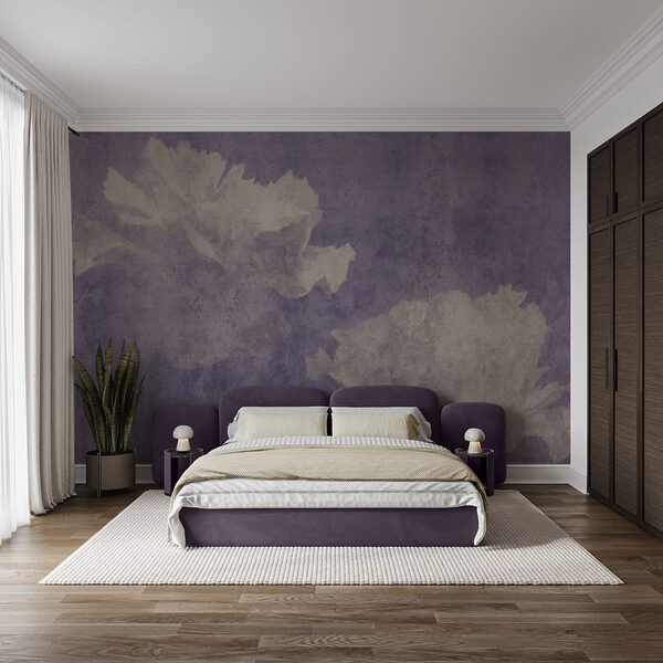 Wall mural White flowers on a purple background (SKU: t01118) Wall mural White flowers on a purple background (SKU: t01118)