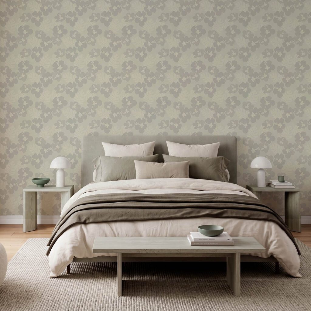 Wall mural Pattern of flowers on a grey background (SKU: t01082) Wall mural Pattern of flowers on a grey background (SKU: t01082)