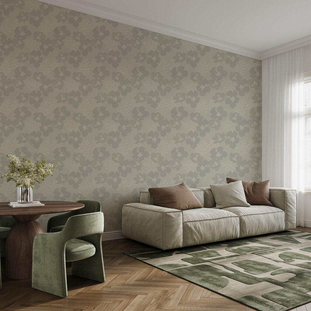 Wall mural Pattern of flowers on a grey background (SKU: t01082) Wall mural Pattern of flowers on a grey background (SKU: t01082)