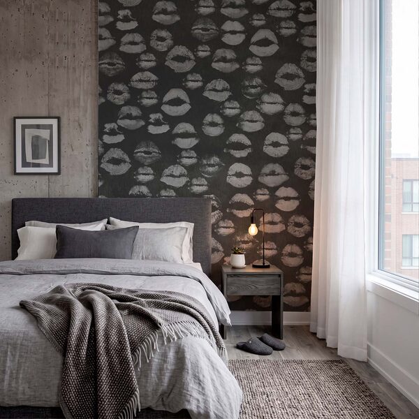 Wall mural Black and white background with lipstick prints (SKU: t01086)