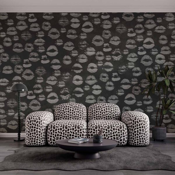 Wall mural Black and white background with lipstick prints (SKU: t01086)