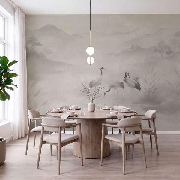 Wall mural Group of birds in a foggy landscape (SKU: t01089) Wall mural Group of birds in a foggy landscape (SKU: t01089)