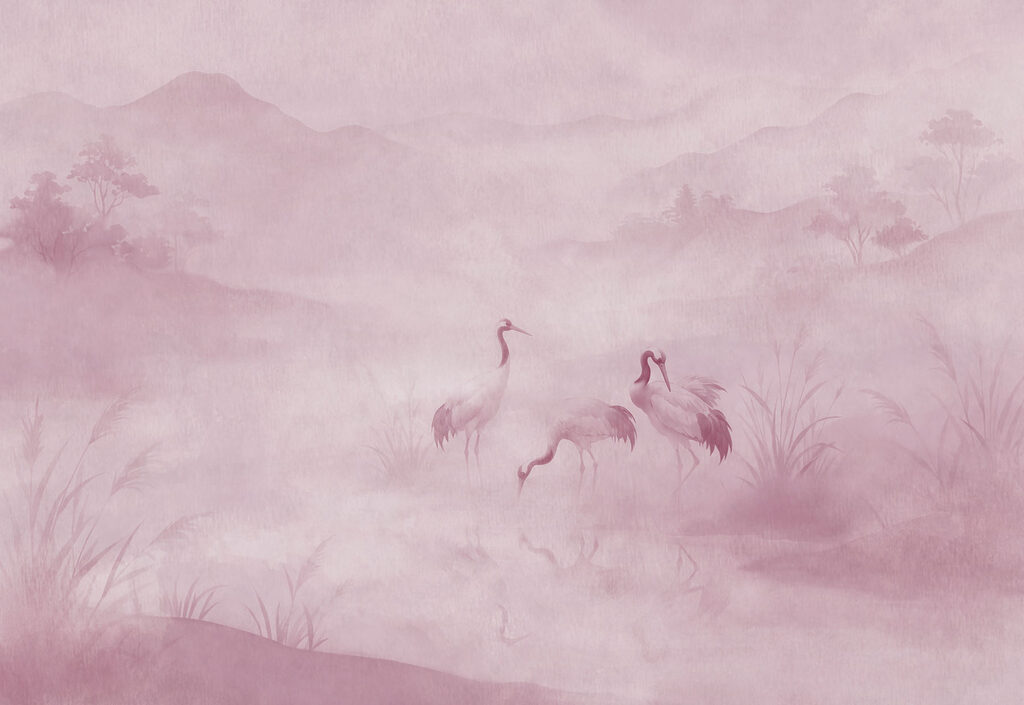 Wall mural Group of birds in a foggy landscape (SKU: t01089v1) Wall mural Group of birds in a foggy landscape (SKU: t01089v1)