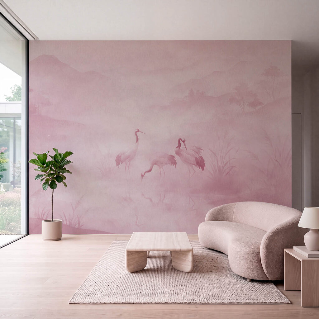 Wall mural Group of birds in a foggy landscape (SKU: t01089v1) Wall mural Group of birds in a foggy landscape (SKU: t01089v1)