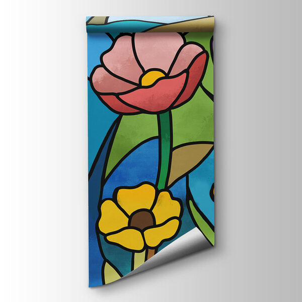 Wall mural Stained glass window with flowers and dragonflies (SKU: t01120) Wall mural Stained glass window with flowers and dragonflies (SKU: t01120)