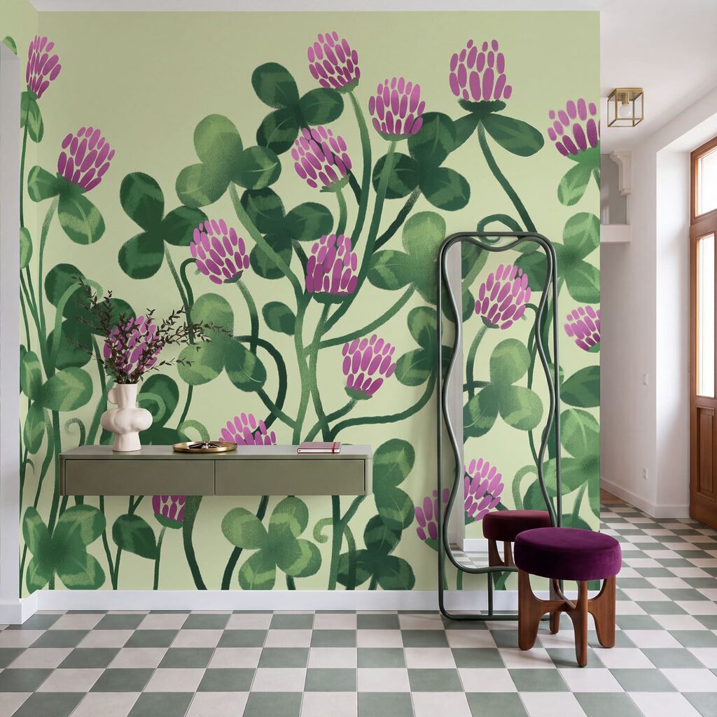 Wall mural - Vibrant blooms in lush greenery (SKU: t01121) Wall mural - Vibrant blooms in lush greenery (SKU: t01121)