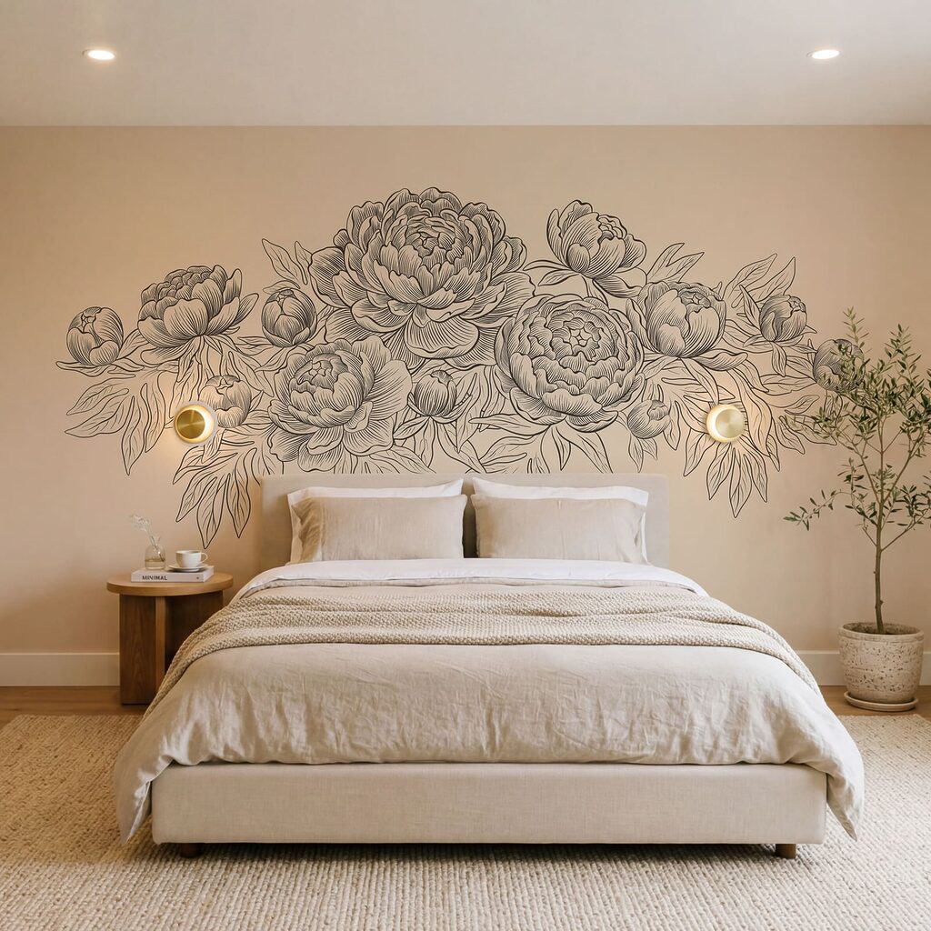 Wall mural Drawing of flowers and leaves (SKU: t01123) Wall mural Drawing of flowers and leaves (SKU: t01123)