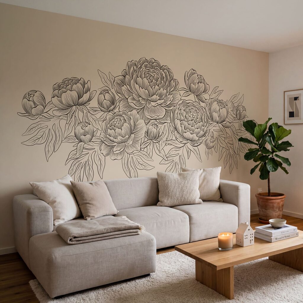 Wall mural Drawing of flowers and leaves (SKU: t01123) Wall mural Drawing of flowers and leaves (SKU: t01123)