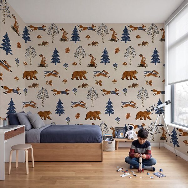 Wall mural Pattern of animals and trees (SKU: t01126) Wall mural Pattern of animals and trees (SKU: t01126)