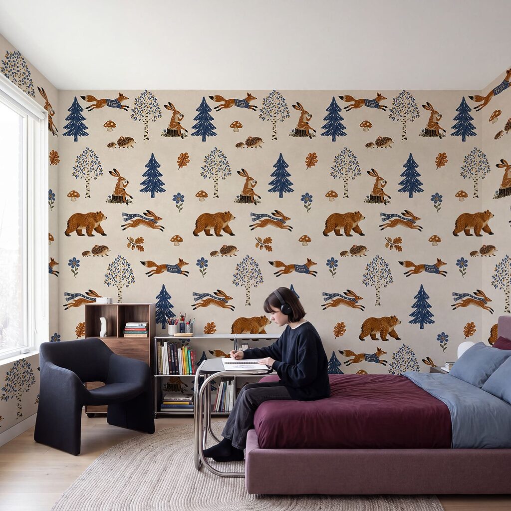 Wall mural Pattern of animals and trees (SKU: t01126) Wall mural Pattern of animals and trees (SKU: t01126)