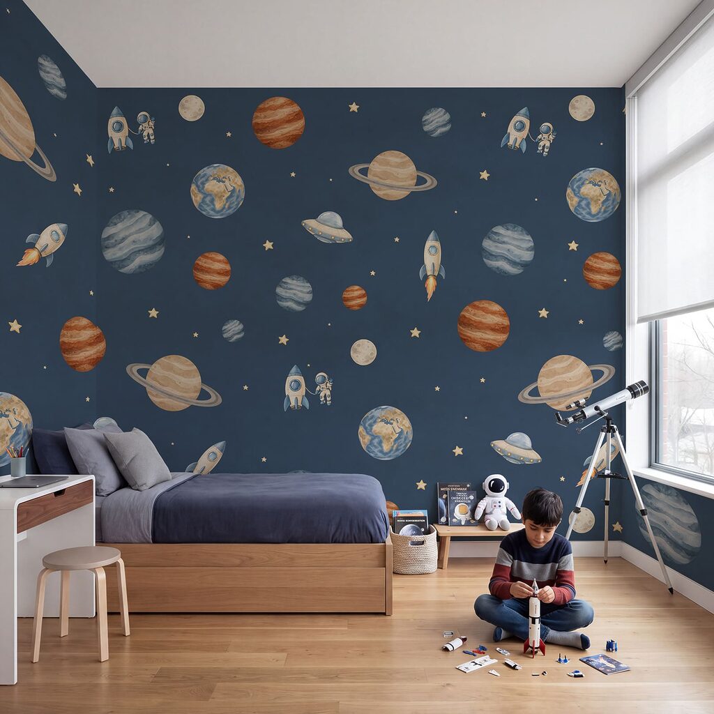 Wall mural Rocketing through a cosmic adventure (SKU: t01128) Wall mural Rocketing through a cosmic adventure (SKU: t01128)