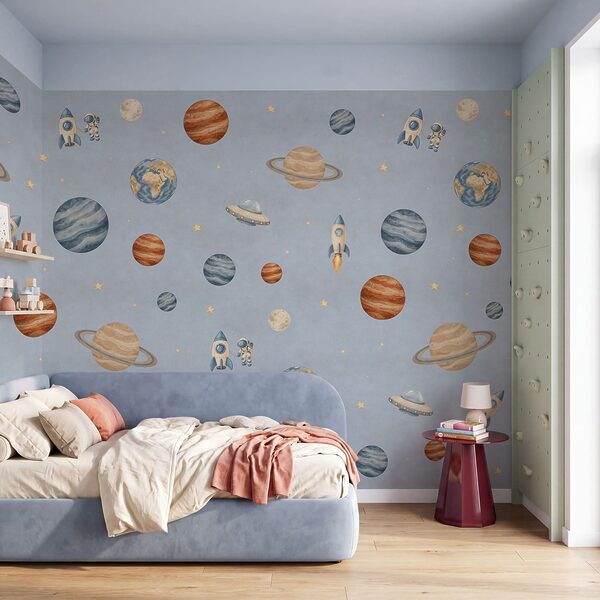 Wall mural Pattern of planets and rockets (SKU: t01128v1) Wall mural Pattern of planets and rockets (SKU: t01128v1)