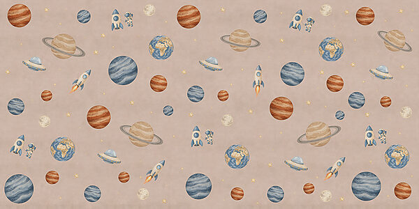 Wall mural Pattern of planets and rockets (SKU: t01128v2)