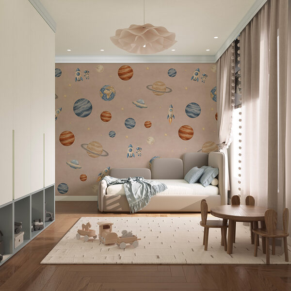Wall mural Pattern of planets and rockets (SKU: t01128v2)