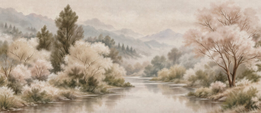 Wall mural River with trees and mountains in the background (SKU: t01130)