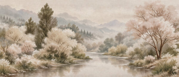 Wall mural River with trees and mountains in the background (SKU: t01130)