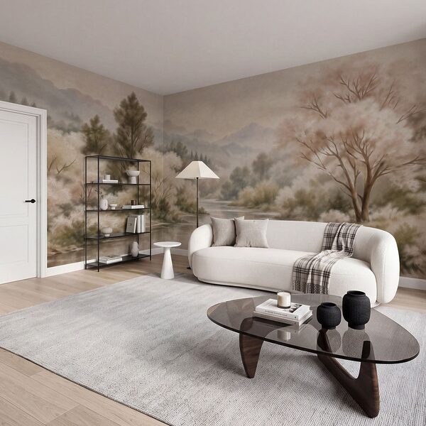 Wall mural River with trees and mountains in the background (SKU: t01130)