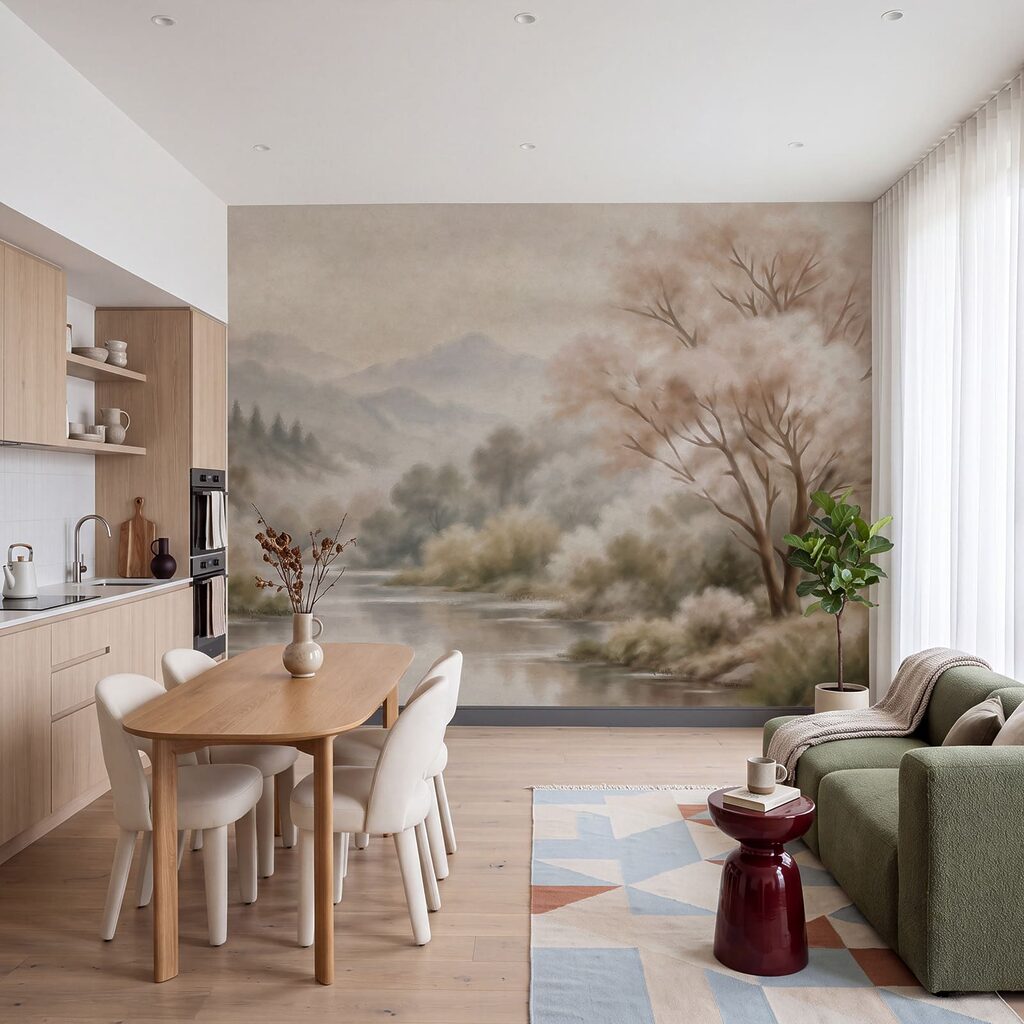 Wall mural River with trees and mountains in the background (SKU: t01130)