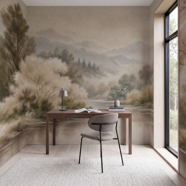 Wall mural River with trees and mountains in the background (SKU: t01130)