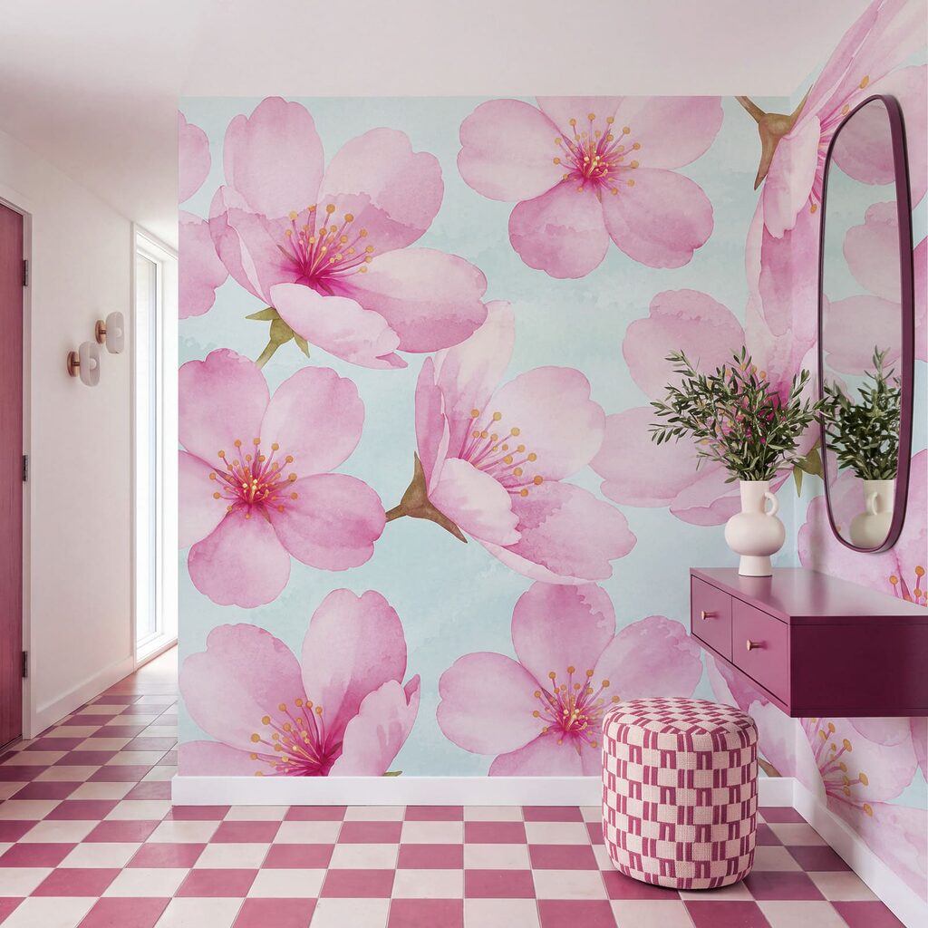 Wall mural Pattern of pink flowers (SKU: t01132)
