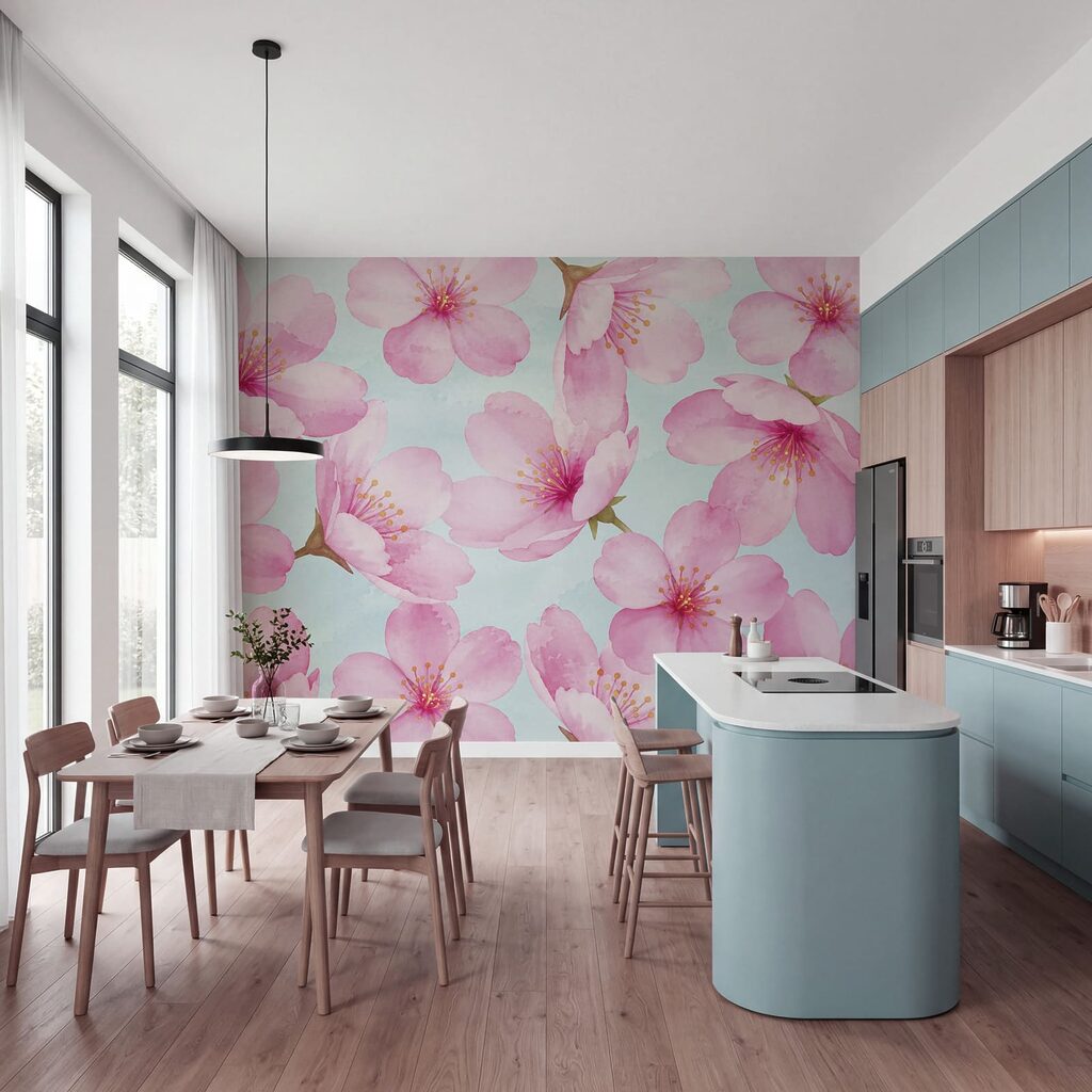 Wall mural Pattern of pink flowers (SKU: t01132)