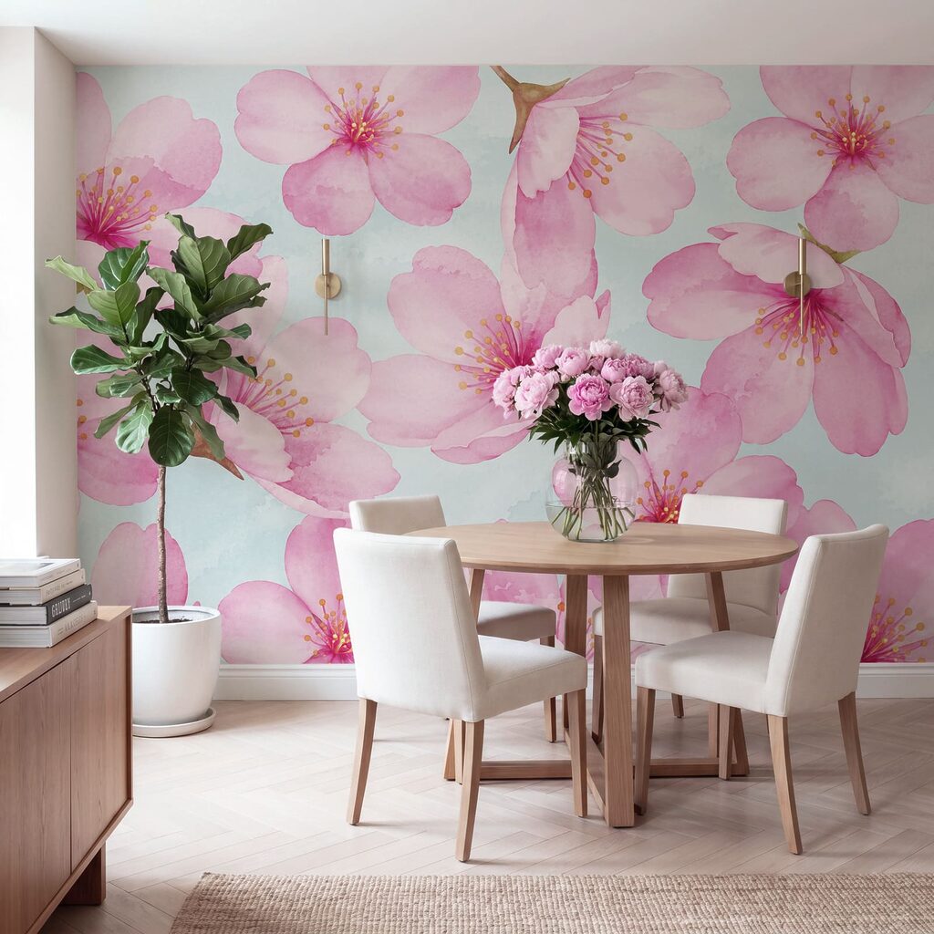 Wall mural Pattern of pink flowers (SKU: t01132)