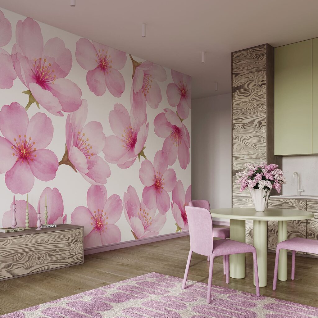 Wall mural Group of pink flowers (SKU: t01132v1)