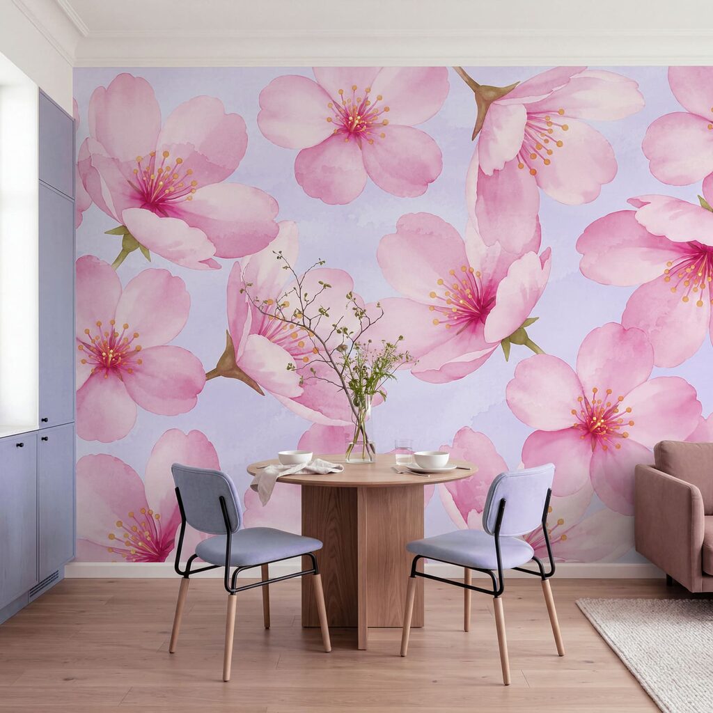 Wall mural Pattern of pink flowers (SKU: t01132v2)