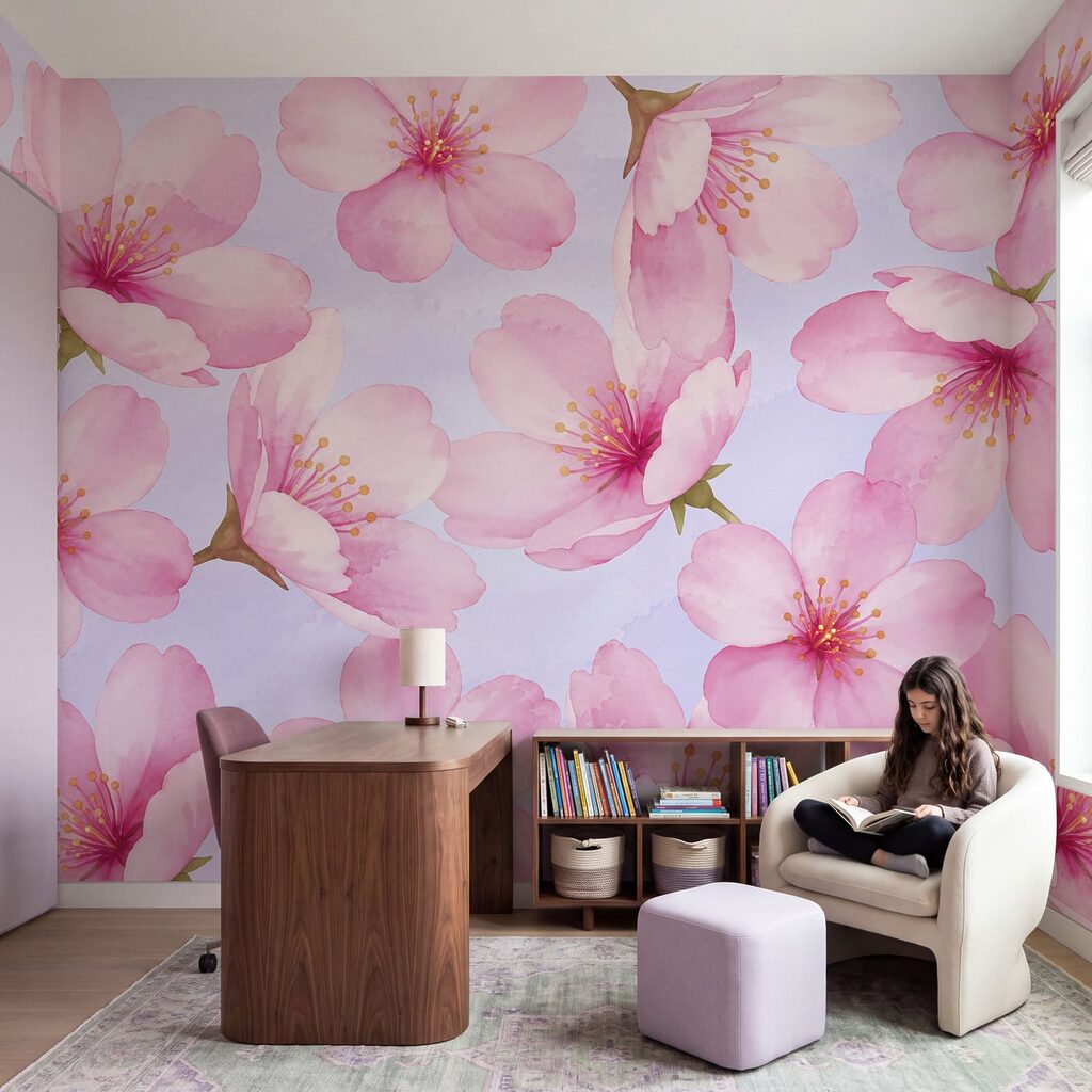 Wall mural Pattern of pink flowers (SKU: t01132v2)