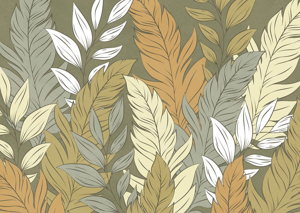 Wall mural Pattern of feathers and leaves (SKU: t01135)