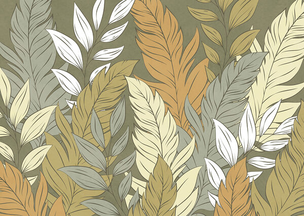 Wall mural Pattern of feathers and leaves (SKU: t01135)
