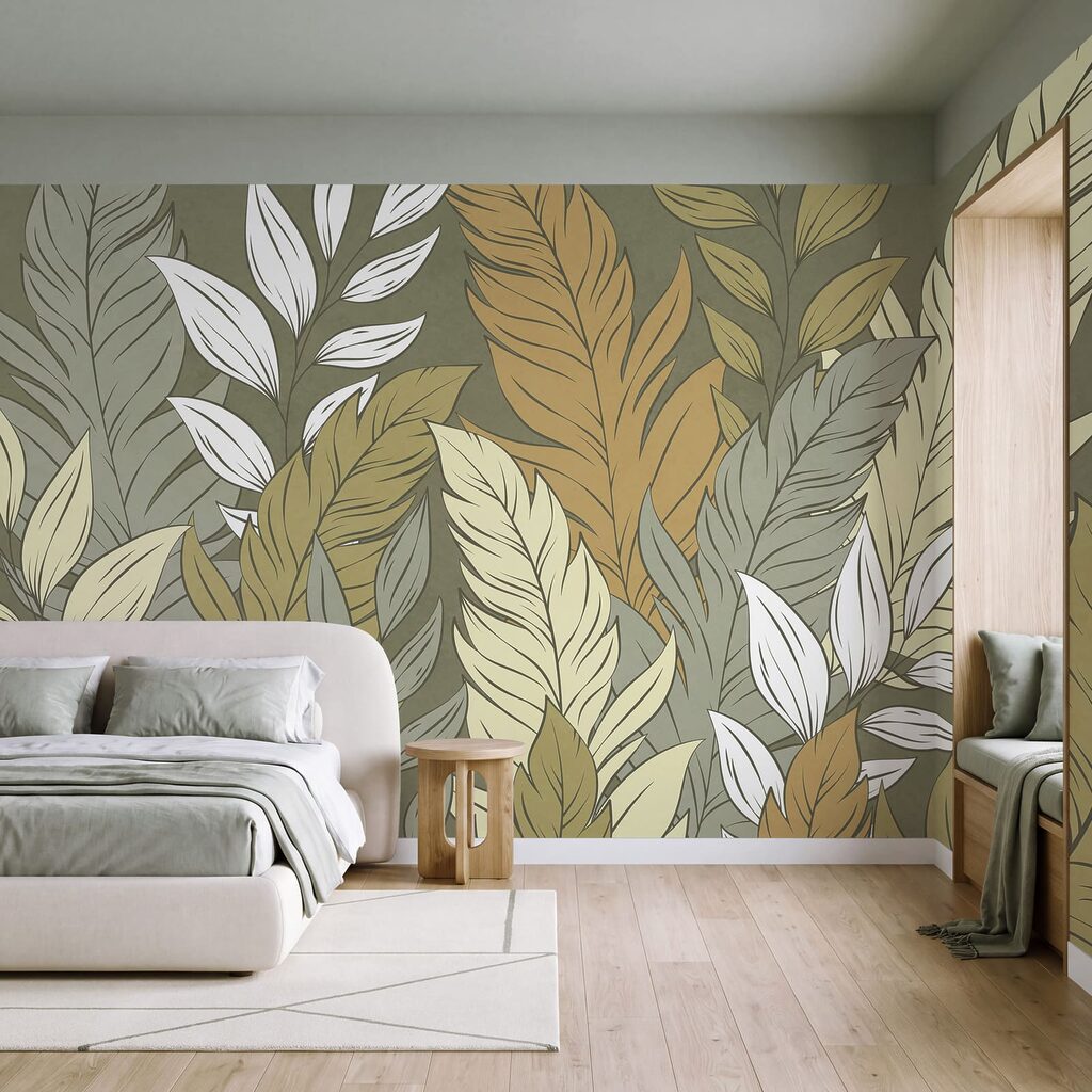 Wall mural Pattern of feathers and leaves (SKU: t01135)